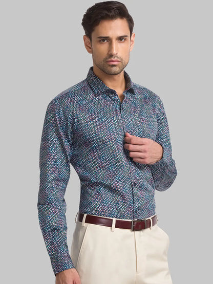 Men Blue Contemporary Fit Print Cotton Shirts