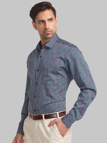 Men Blue Contemporary Fit Print Cotton Shirts