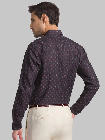 Raymond Men Brown Jacquard Contemporary Fit Cotton Casual Shirt