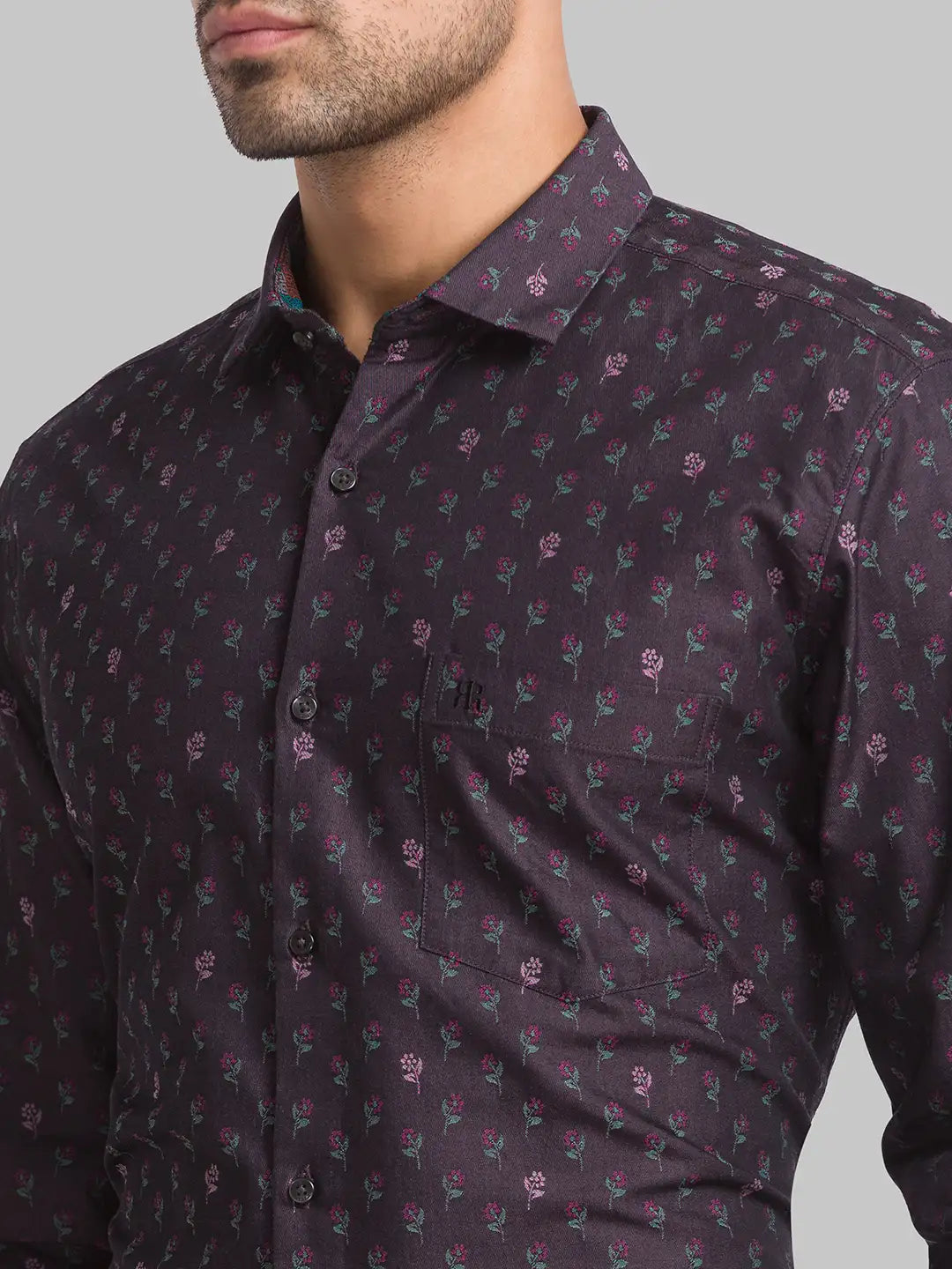 Raymond Men Brown Jacquard Contemporary Fit Cotton Casual Shirt