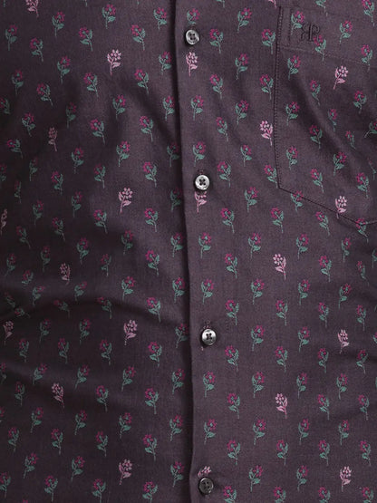 Raymond Men Brown Jacquard Contemporary Fit Cotton Casual Shirt