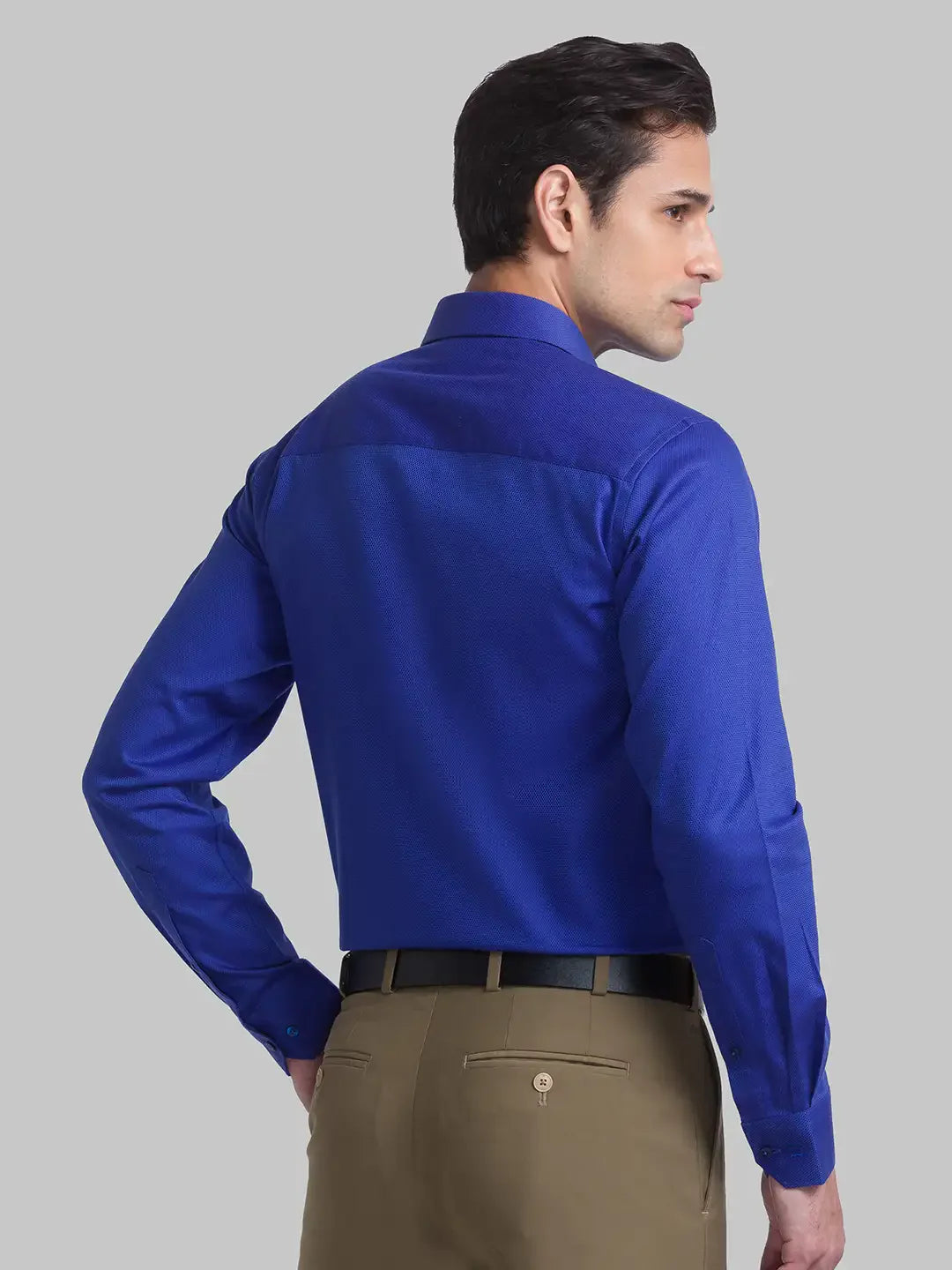Men Blue Contemporary Fit Structure Cotton Full Sleeve Shirts