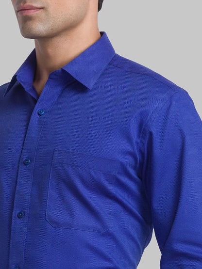 Men Blue Contemporary Fit Structure Cotton Full Sleeve Shirts