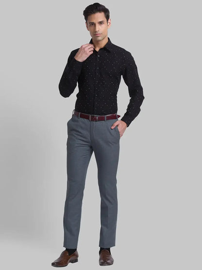 Men Black Contemporary Fit Jacquard Cotton Shirts