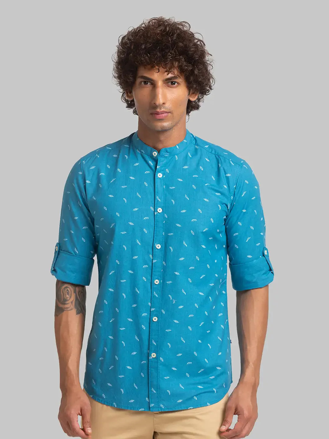 Men Blue Slim Fit Print Cotton Full Sleeve Shirts