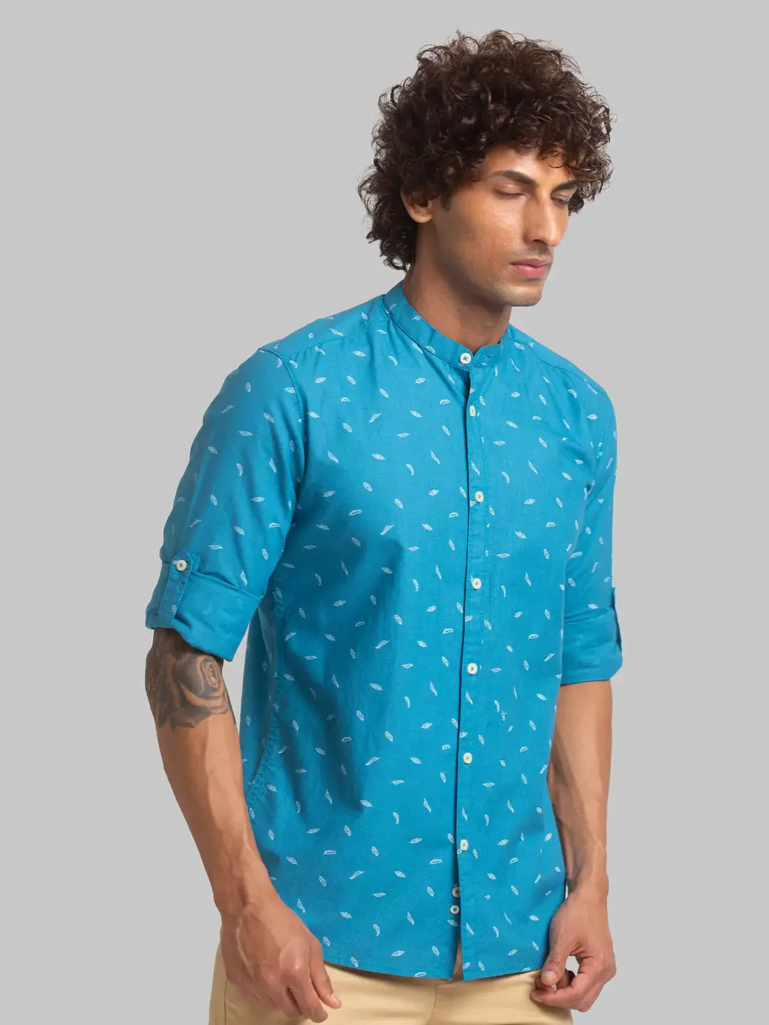 Men Blue Slim Fit Print Cotton Full Sleeve Shirts