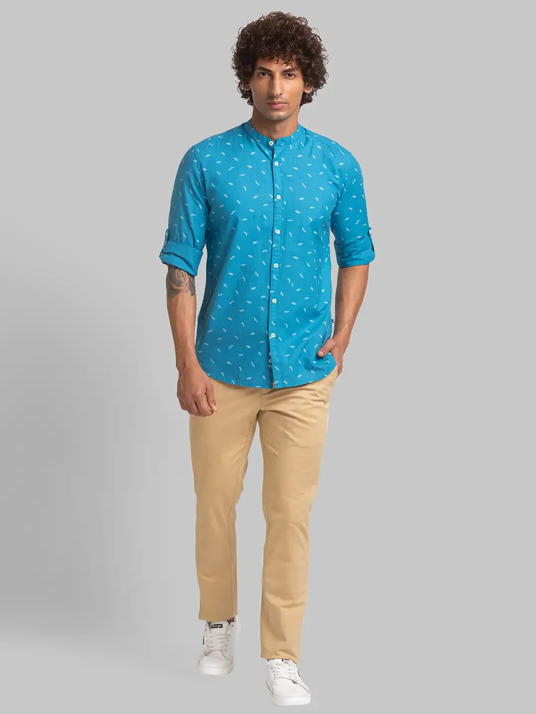 Men Blue Slim Fit Print Cotton Full Sleeve Shirts