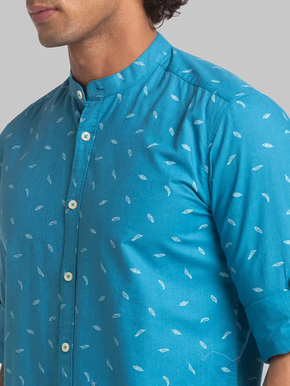 Men Blue Slim Fit Print Cotton Full Sleeve Shirts