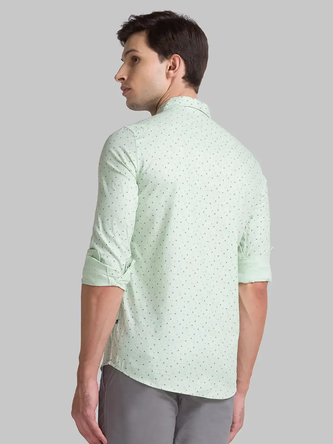 Men Green Slim Fit Print Cotton Full Sleeve Shirts