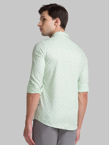 Men Green Slim Fit Print Cotton Full Sleeve Shirts