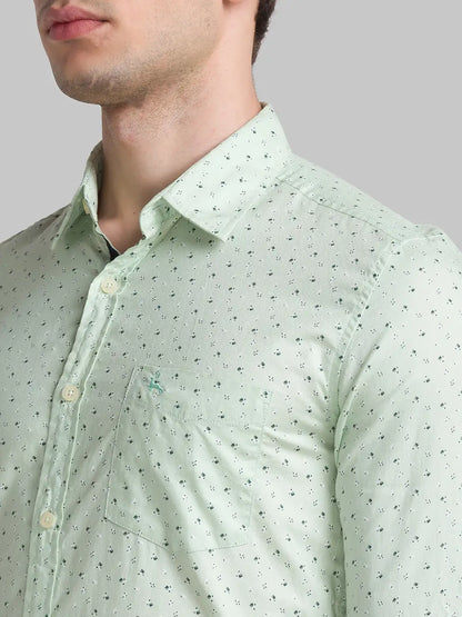 Men Green Slim Fit Print Cotton Full Sleeve Shirts