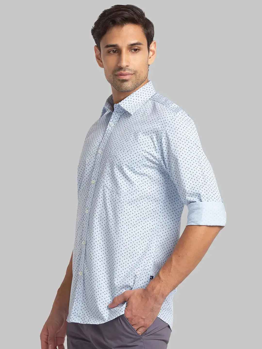 Men Blue Slim Fit Print Cotton Full Sleeve Shirts