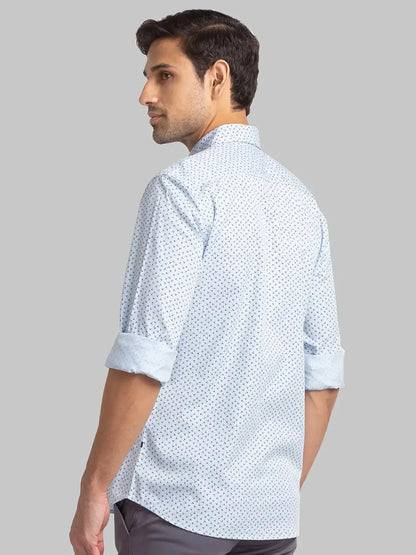 Men Blue Slim Fit Print Cotton Full Sleeve Shirts