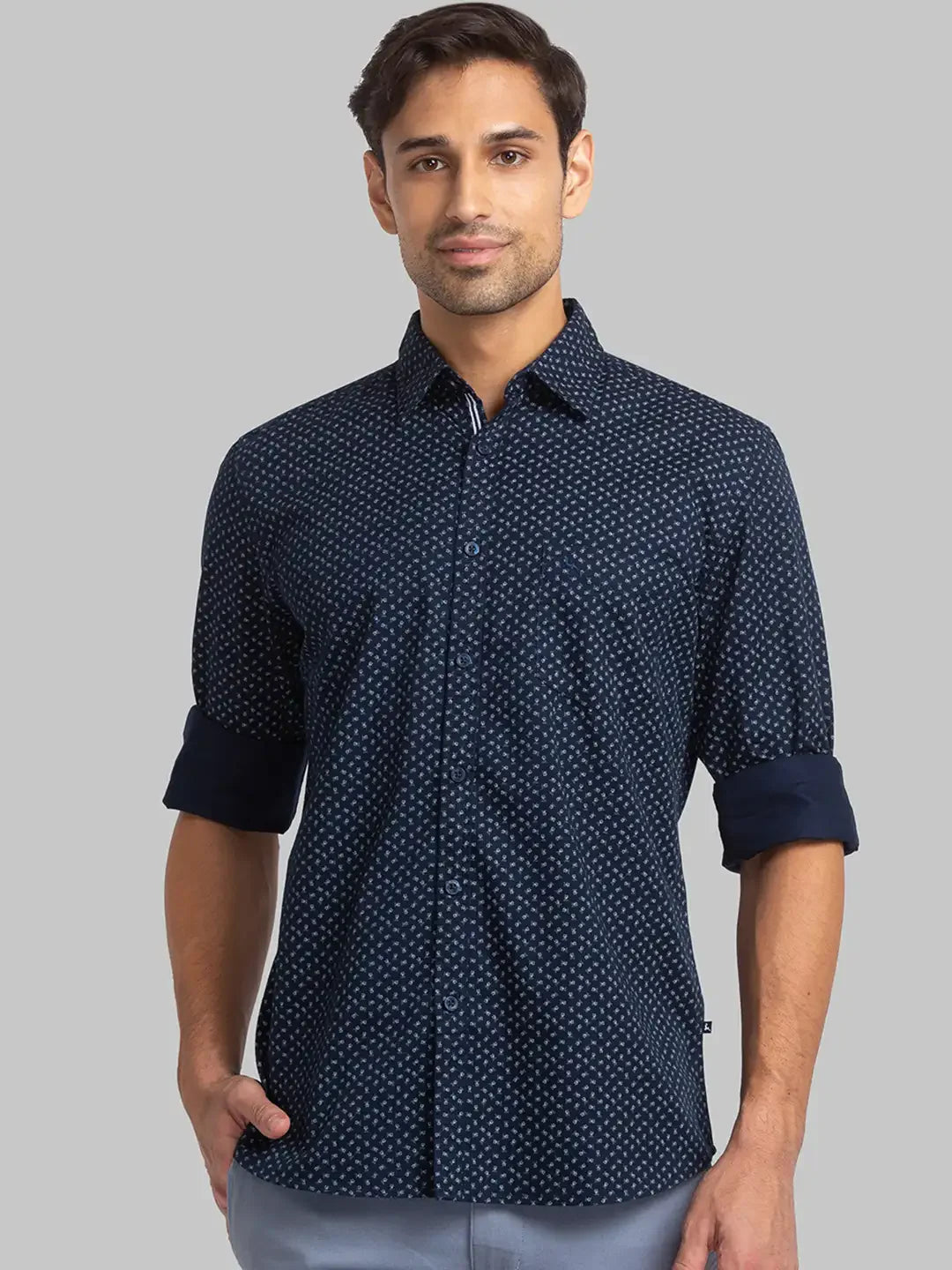 Men Blue Slim Fit Print Cotton Full Sleeve Shirts
