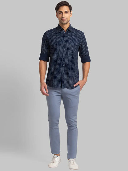Men Blue Slim Fit Print Cotton Full Sleeve Shirts