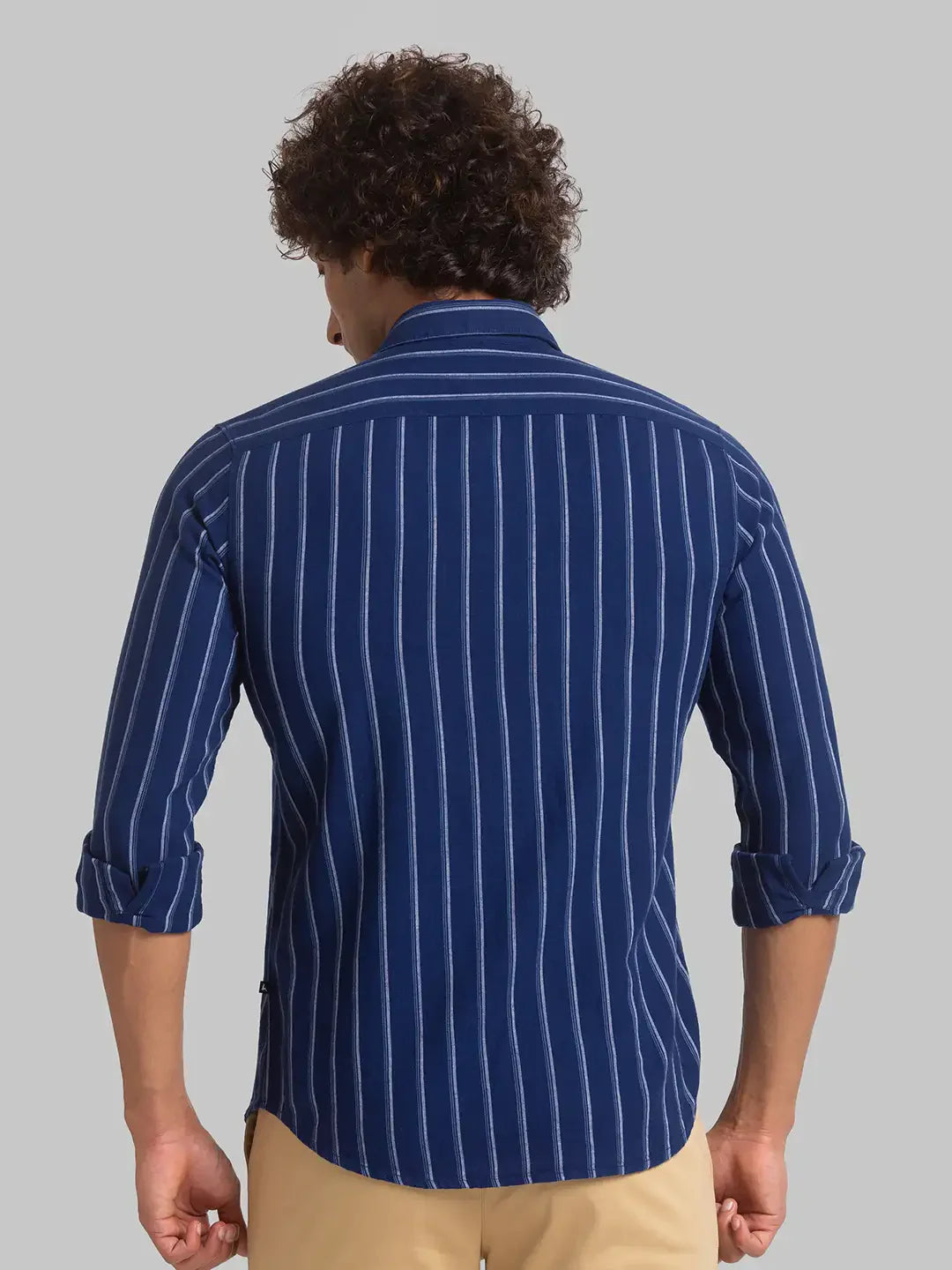 Men Blue Slim Fit Stripe Cotton Full Sleeve Shirts