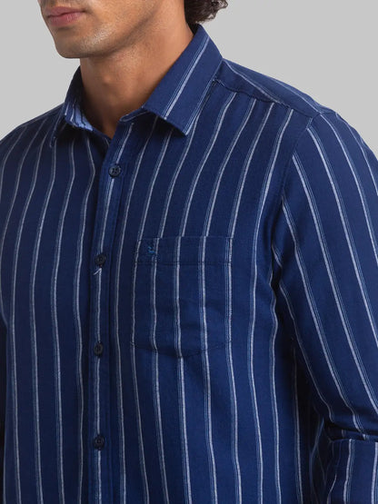 Men Blue Slim Fit Stripe Cotton Full Sleeve Shirts