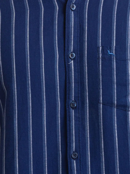 Men Blue Slim Fit Stripe Cotton Full Sleeve Shirts