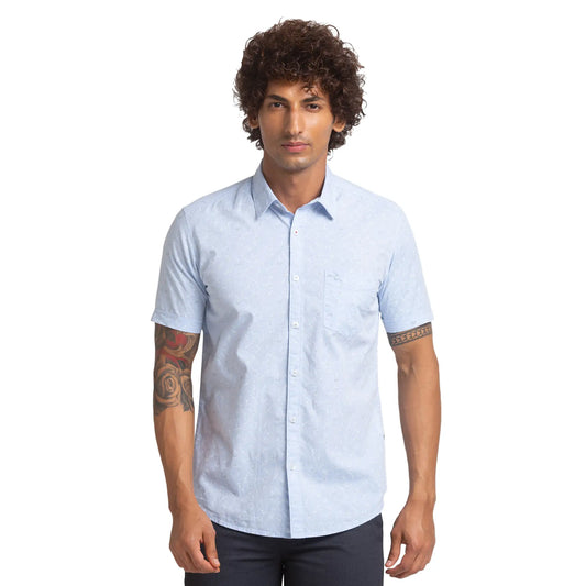 Parx Men Blue Slim Fit Printed Cotton Half Sleeve Shirts
